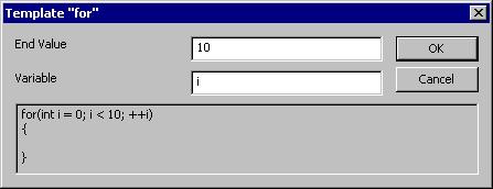 Menus Template dialog box Use the Template dialog box to specify any field input that is required by the source code template you insert.