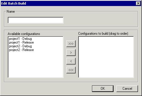 Menus Edit Batch Build dialog box In the Edit Batch Build dialog box available from the Batch Build dialog box you can create new batches of build configurations, and edit already existing batches.