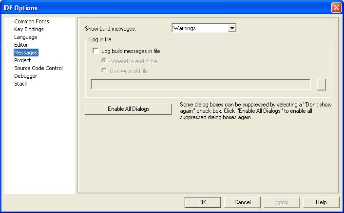 IAR Embedded Workbench IDE reference MESSAGES OPTIONS Use the Messages options available by choosing Tools>Options to choose the amount of output in the Build messages window.