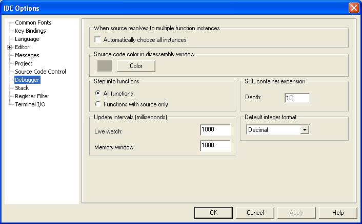 IAR Embedded Workbench IDE reference DEBUGGER OPTIONS Use the Debugger options available by choosing Tools>Options for configuring the debugger environment.