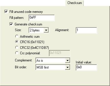 Checksum Checksum With the Checksum options you can specify details about how the code is generated.