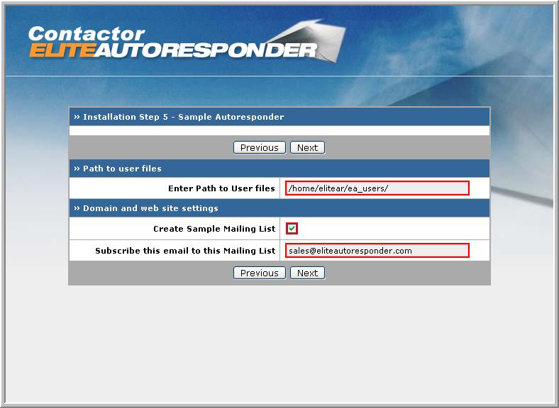 Contactor Elite Autoresponder Guide 15 User files and sample mailing list This screen allows you