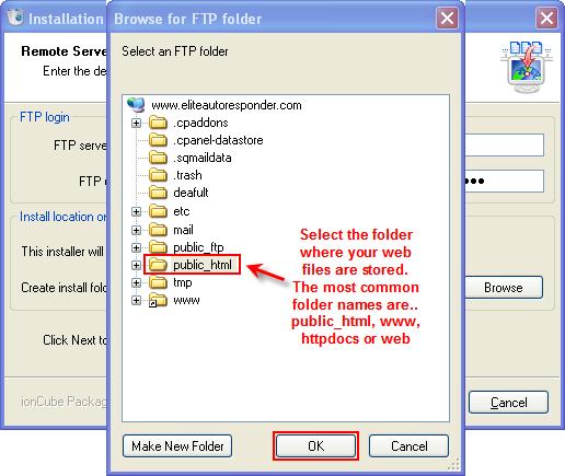 Contactor Elite Autoresponder Guide 7 FTP Account Details You will then see a screen which asks you for your FTP connection details to your web server.