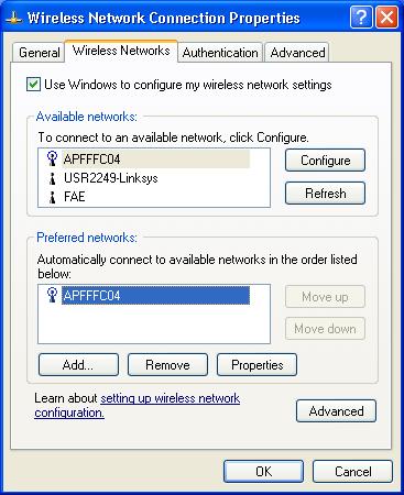 6. Click Properties of the available wireless network, which you wish to connect or configure. Please note that if you are going to change to a different 802.1x authentication EAP method, i.e. switch from using MD5 to TLS,, you must remove the current existing wireless network from your Preferred networks first, and add it in again.