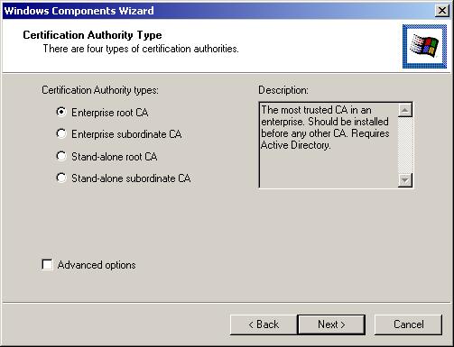 5. Select Enterprise root CA, and click