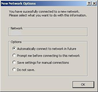 Connecting to a Wi-Fi network for first time When connecting to a network for the first time, you will see the New Network Options screen: Selecting one of the first three options will automatically