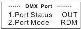 2) 1-4 DMX output Any of the port 1-4 also can be set as Output status. Upon the port has been set as Output status, there are LTP, HTP, zero, single and RDM these 5 modes can be selected.