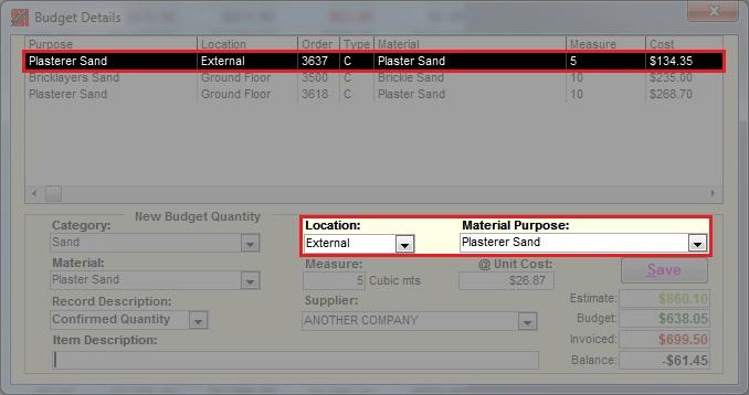 c. You can make changes to the Material, Measure, Unit Cost, Supplier and Item Description. d.