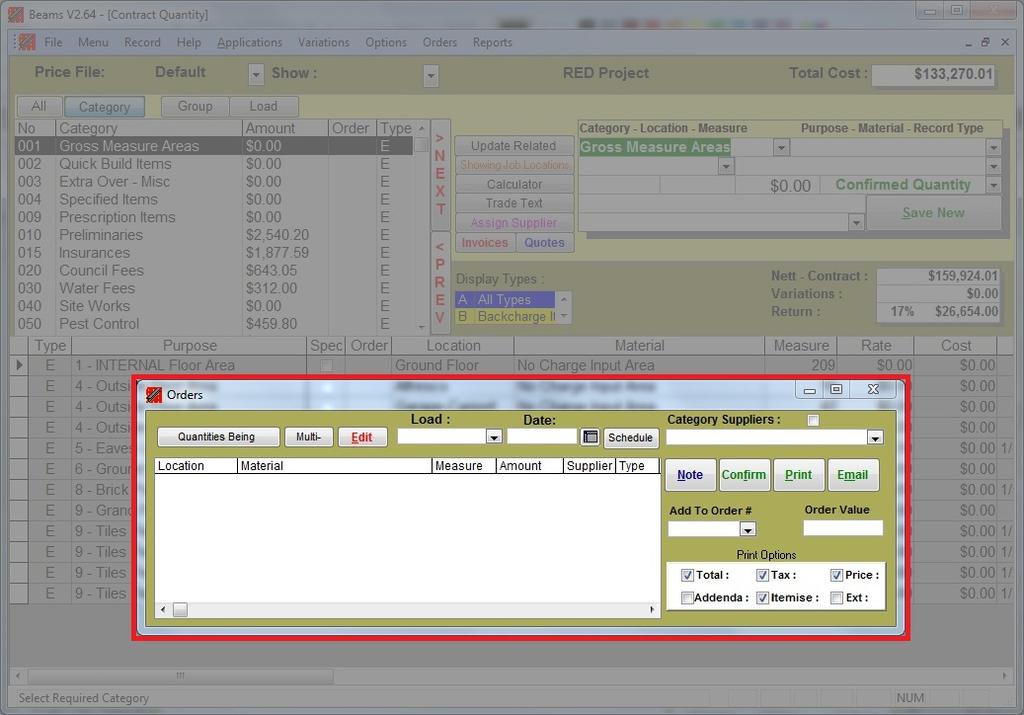 a. The Add or Edit Quantities window will open with the Orders pop up window sitting on top. b.