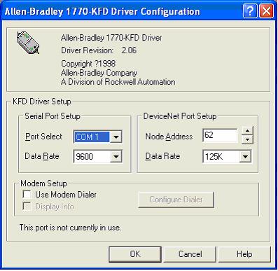 FIELDBUS INTERFACE COMMUNICATIONS GUIDE 5. Configure the driver using the settings above as a guide, and click on OK. The software takes a few seconds to configure the driver.