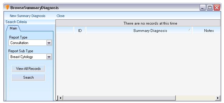 MANAGING SUMMARY DIAGNOSIS 17. By Selecting the Summary Diagnosis Button within the Maintenance Module, the Browse Summary Diagnosis window, as seen below, will appear.