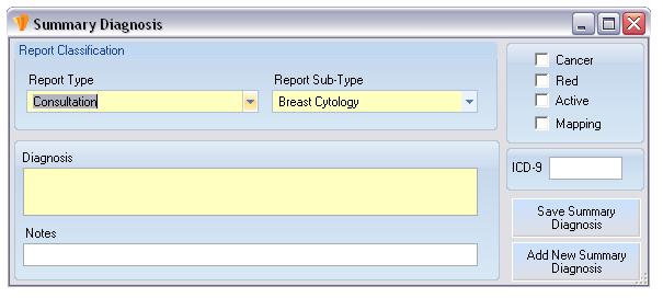 MANAGING SUMMARY DIAGNOSIS B) Establishing A New Summary Diagnosis: To add a new summary diagnosis, click New Summary Diagnosis, located in the top tool bar.
