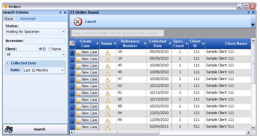 MANAGING ELECTRONIC ORDERS 2. By Selecting the Electronic Orders Button within the Utilities Module, the Orders window, as seen below, will appear.