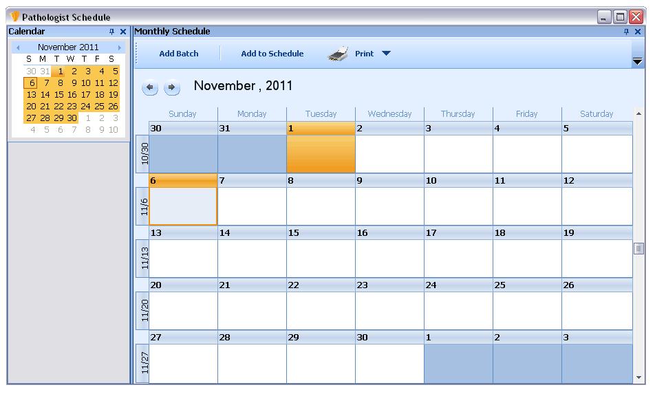 MANAGING PATHOLOGIST SCHEDULES 10. By Selecting the Pathologist Schedule Button within the Utilities Module, the Pathologist Schedule window, as seen below, will appear.