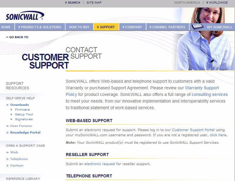 Customer Support SonicWALL offers Web-based and telephone support to customers who have a valid Warranty or who purchased a Support Contract.