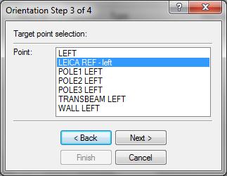 Step 3: Target Point (REF) 1. Select the target point to measure for the orientation calculation. 2. Click the Next > button to display the next page.