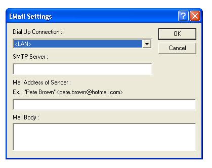 Diagram 29 Email Settings Dial Up Connection: Select a valid Dial-up Connection from the drop down list.