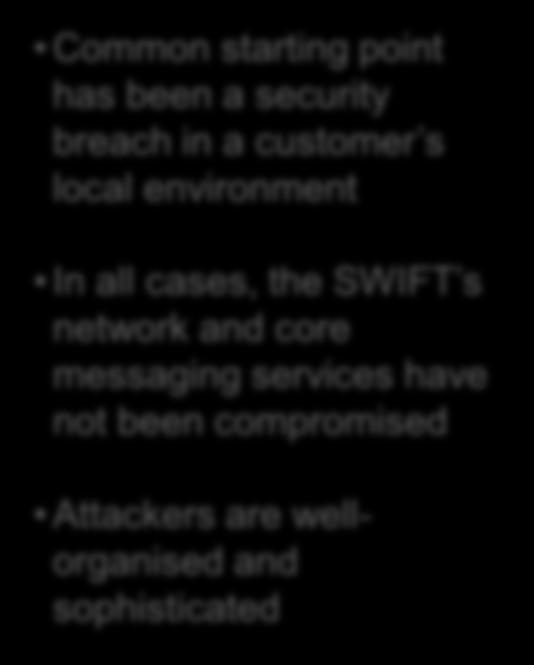 Attackers hide In all cases, the SWIFT s network and core messaging services have not been compromised