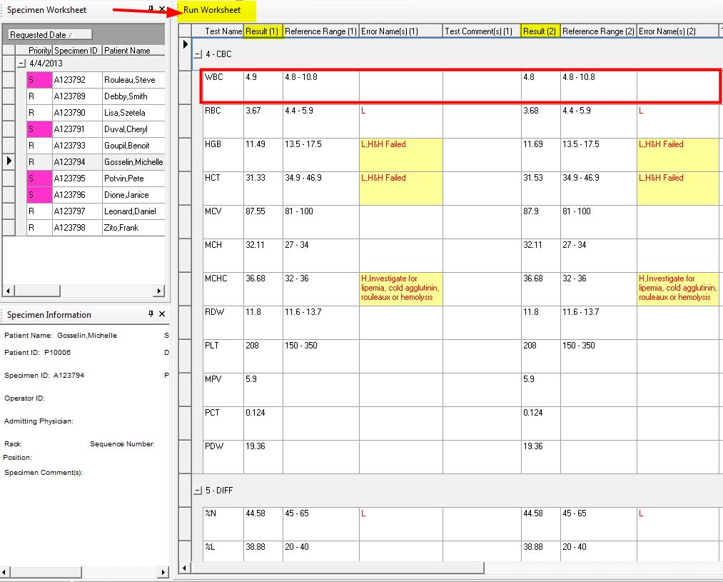 Enhanced SM Workspace Functionality Run Worksheet Multiple instances of a specimen analysis are shown in columns