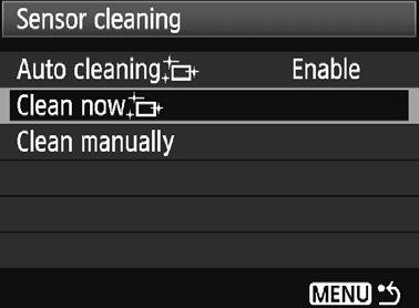 Jutilio valymas dabar 1 2 Pasirinite [Sensor cleaning] (Jutilio valymas). Kortelėje [6] pasirinite [Sensor cleaning] (Jutilio valymas), tada paspausite <0>. Pasirinite [Clean nowf] (Valyti dabar).