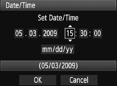 2 3 4 Kortelėje [6] pasirinite [Date/ Time] (Data/Laias). Spausdami <U> mygtuą pasirinite [6] ortelę. Spausdami <V> mygtuą pasirinite [Date/Time] (Data/Laias), tada paspausite <0>.