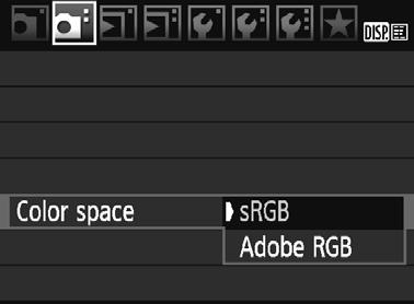 3 Spalvų erdvės nustatymasn Spalvų erdvė nurodo aturiamų spalvų diapazoną. Šiuo fotoaparatu galite nustatyti užfisuotų vaizdų spalvų erdvę srgb arba Adobe RGB.
