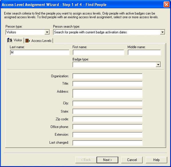 Area Access Manager User Guide Find People Window - Visitor Form Find People Window - Visitor Form Overview The purpose of the Find People Window - Visitor form is to locate the visitors to assign