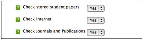 Check Internet, and Check Journals and Publications. The default for each of these search options is set to Yes.