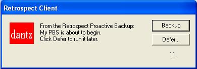 the Proactive Backup script. (This is the default.) After prevents the backup computer from backing up the client computer before the specified time and date, up to one week from the present time.