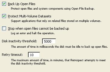 workstations. These options cause Retrospect to copy the security information of NTFS volumes, storing the information in the Snapshot.