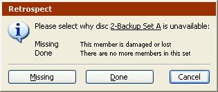 7. If there are no more members because you have already given Retrospect the final medium in the Backup Set, click No to complete the recataloging.