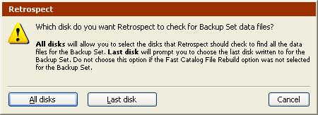 A dialog asks what happened to the member. 3. If you know which disk was most recently used to store the Backup Set data, click Last disk. If you are not sure, click All disks.