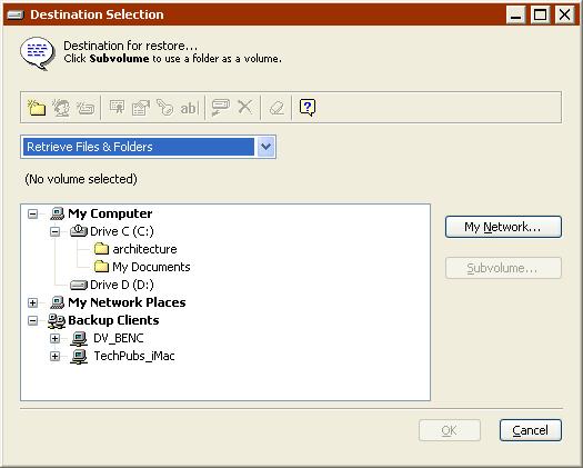 Selecting the Destination Select a volume on which you want Retrospect to place the restored files.