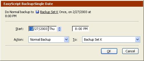 When all of the settings in the scheduler window are correct, click OK. Using the Single Date Scheduler If you want a script to run once at a specified date and time, use the Single date scheduler.