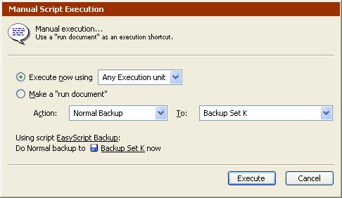 Execute the script immediately from within Retrospect. Make a run document file that enables you to run the script at any time, upon your command, from your desktop (or wherever the file is saved).