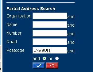 Partial Address Search If you want to search for something other than a road, e.g. a house number or postal code, the Partial Address Search section allows you to search for any part of a full address.