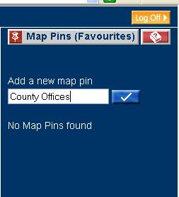 Enter a name for the map pin on the Map Pins tab. Type a name for the map pin then click the blue Tick button. Click the blue Tick button to finish.