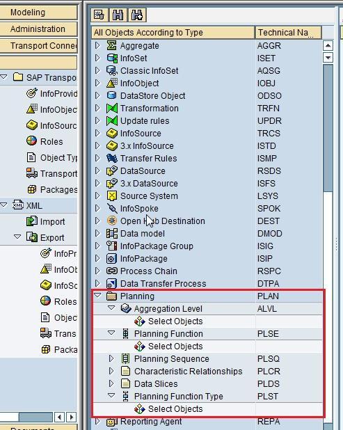Transport You simply go to the transport connection in your Data Warehouse Workbench and search for Planning: Picture 15: Planning objects in transport connection Here you can select which objects