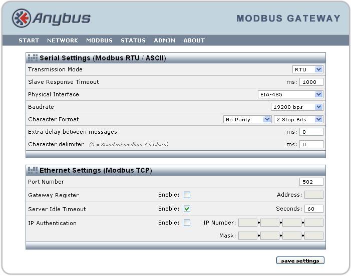 Configuration 2-6 Modbus Configuration Choosing Config will give the opportunity to configure Modus.