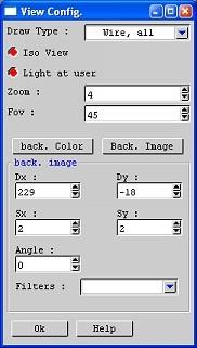 Now, we will set the model sheet as a backgroud: Open the view Configuration window, with the 'O' key or the button. Press the "Back. image" button, and select the model sheet.