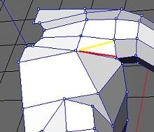 Remove an edge (yellow) and add one (red). Add a face for the neck.
