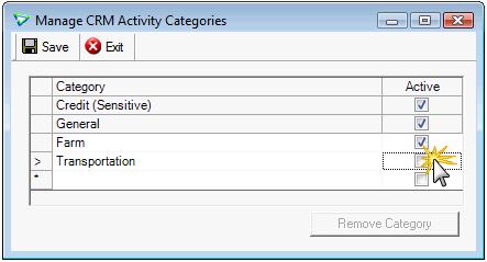 Editing a CRM Activity Category To change the spelling of a type, double-click on the type and change