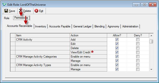 Managing CRM Activity Security To allow permissions to use and to manage (setup the dropdown lists) CRM Activities: * this is the Credit (Sensitive) permission, not everyone may need this CRM