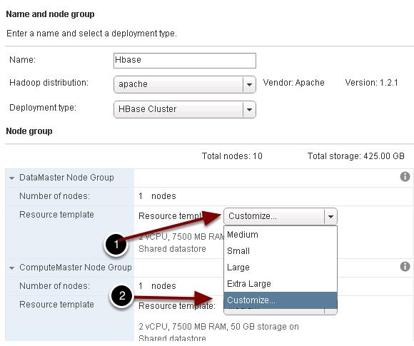 Select the Custom Template Each distinct Hadoop Node configuration is called a Node Group.