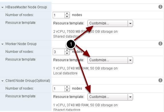 Select the Resources for the rest of the HBase Cluster Make sure to select the Customize option and size each NodeGroup's resources as in the previous step.