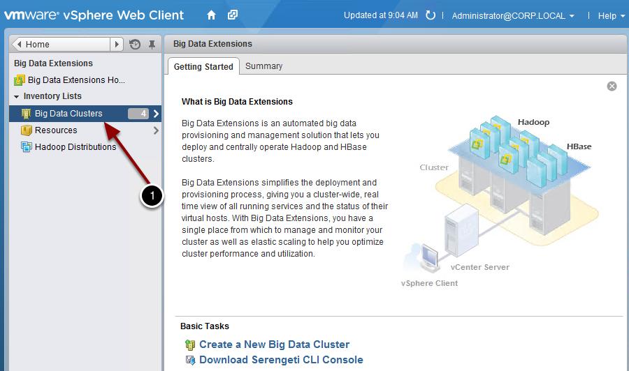 Working with Clusters Click on Big Data Clusters under the Inventory Lists on the