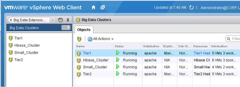 View Big Data Clusters Notice that there are four Hadoop clusters configured in this vsphere environment.