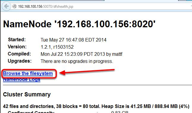 Browse HDFS Filesystem Click the "Browse the