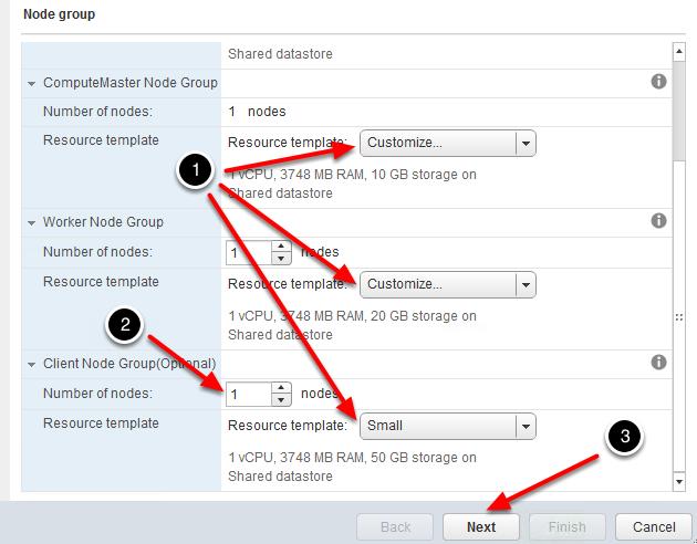Select Resources for the Cluster Make sure to select the Customize option and size each Node Group resources as in the previous step.