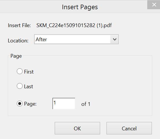 Insert Allows you to insert other scanned or saved pages. Once selected, a pop up window will ask were you want to locate your insert.